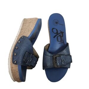 OTBT Dundy Shoes Womens Size 8 Blue Wedge Sandals Leather Slide Buckle